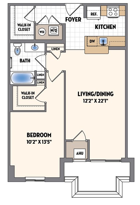 Floor plan for 1 bed, 1 bath, 797 sqft